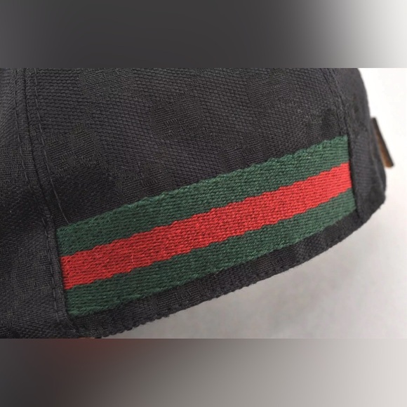 GUCCI Web Sherry Line Baseball Cap GG Canvas Leather Size L black/beige - Picture 7 of 16